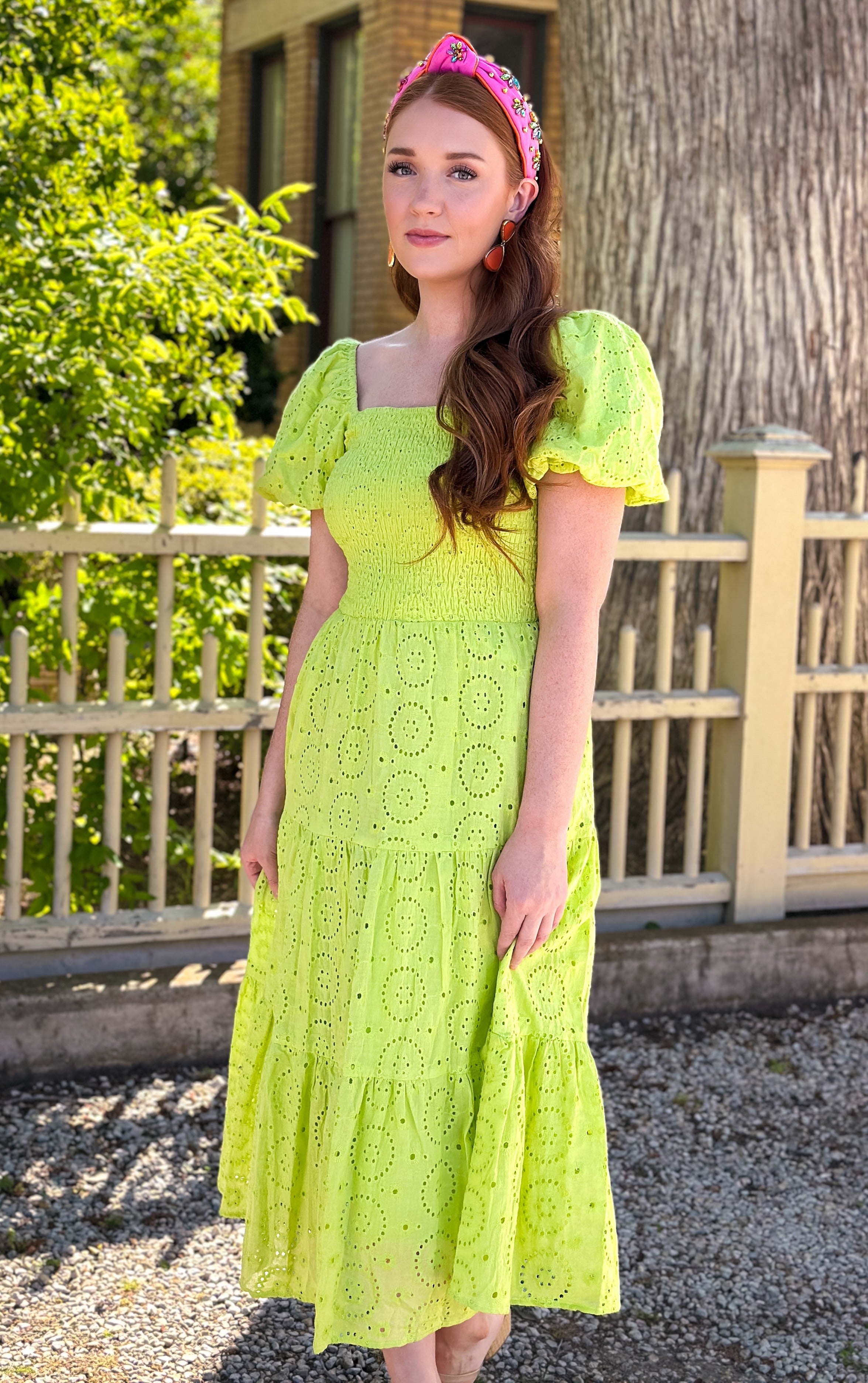 Lime Smocked Eyelet Dress