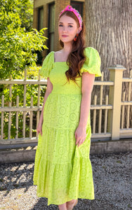 Lime Smocked Eyelet Dress