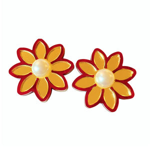 Sample Sale Golden Daisy Studs-Red