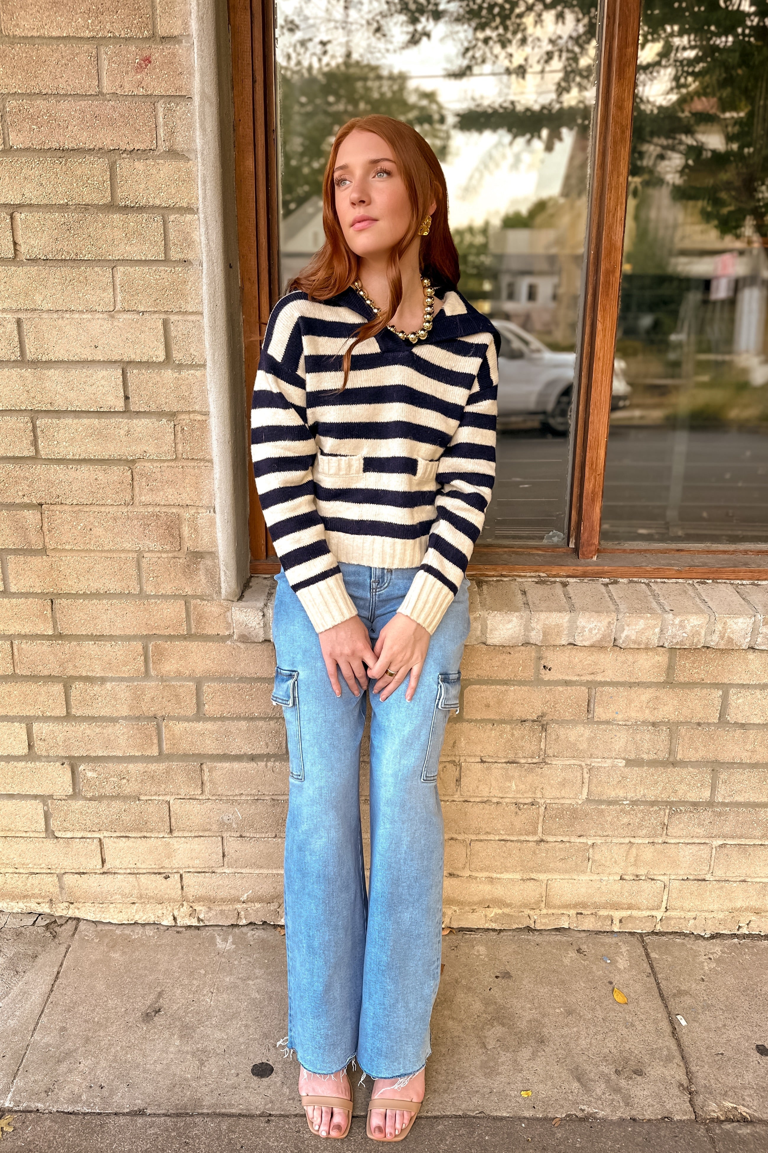 Blue Stripe Knit Sweater