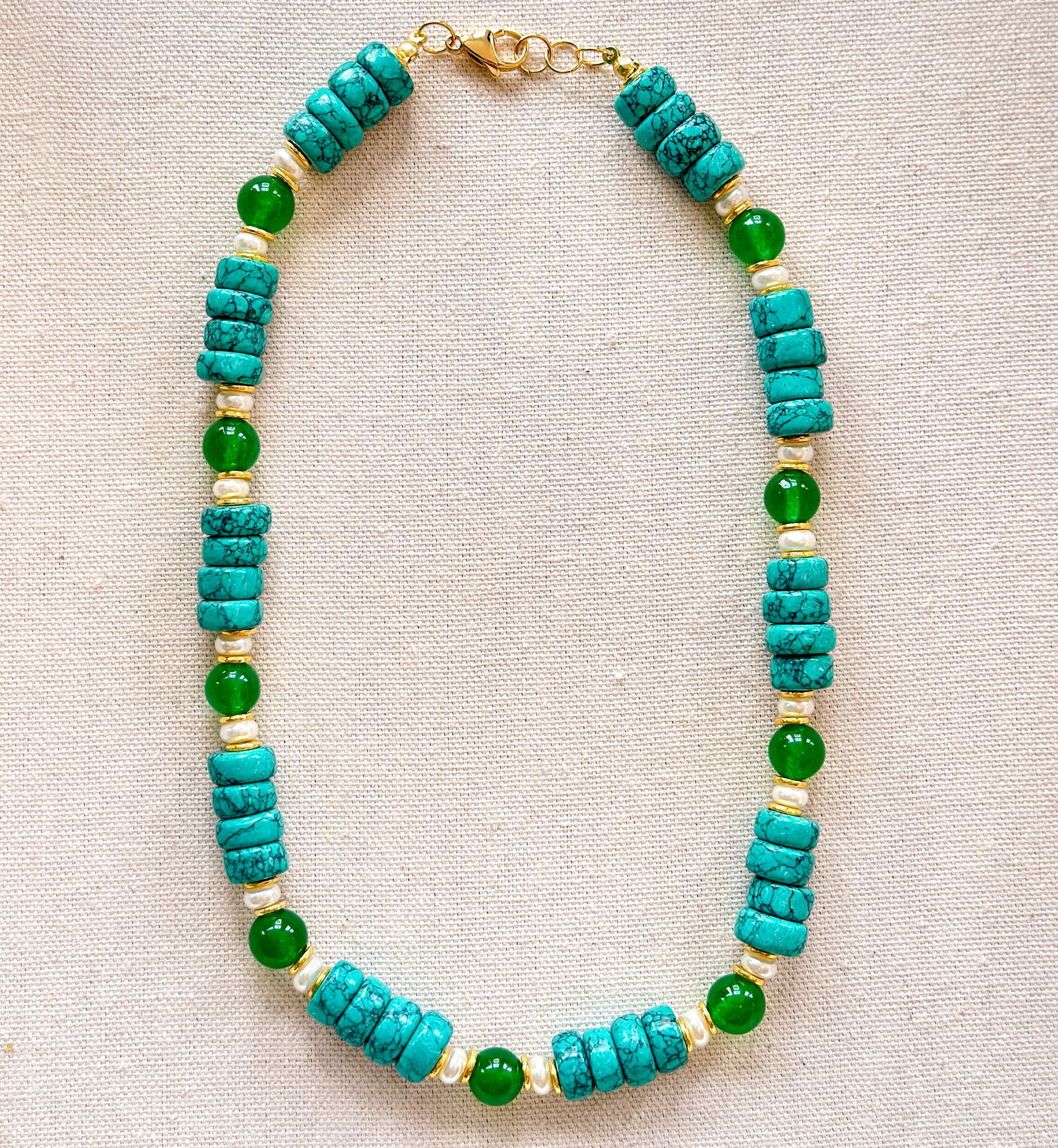 Turquoise & Jade Quartz Beaded Necklace