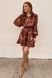 Brown Floral Printed Mini Dress