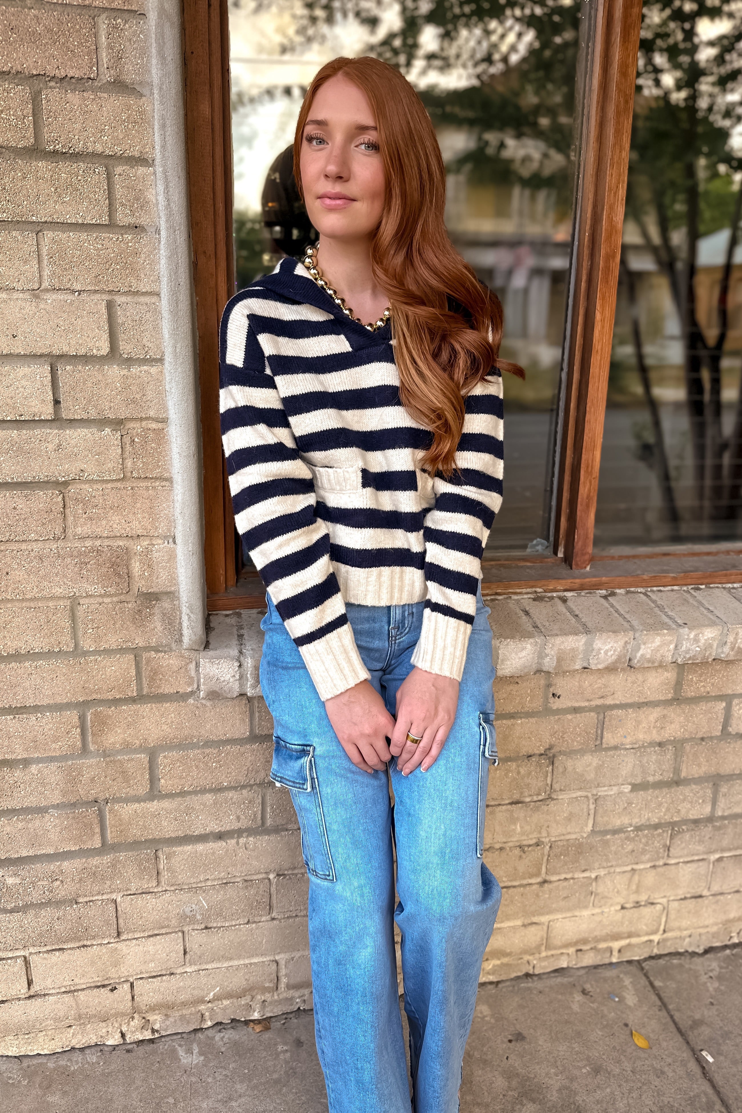 Blue Stripe Knit Sweater