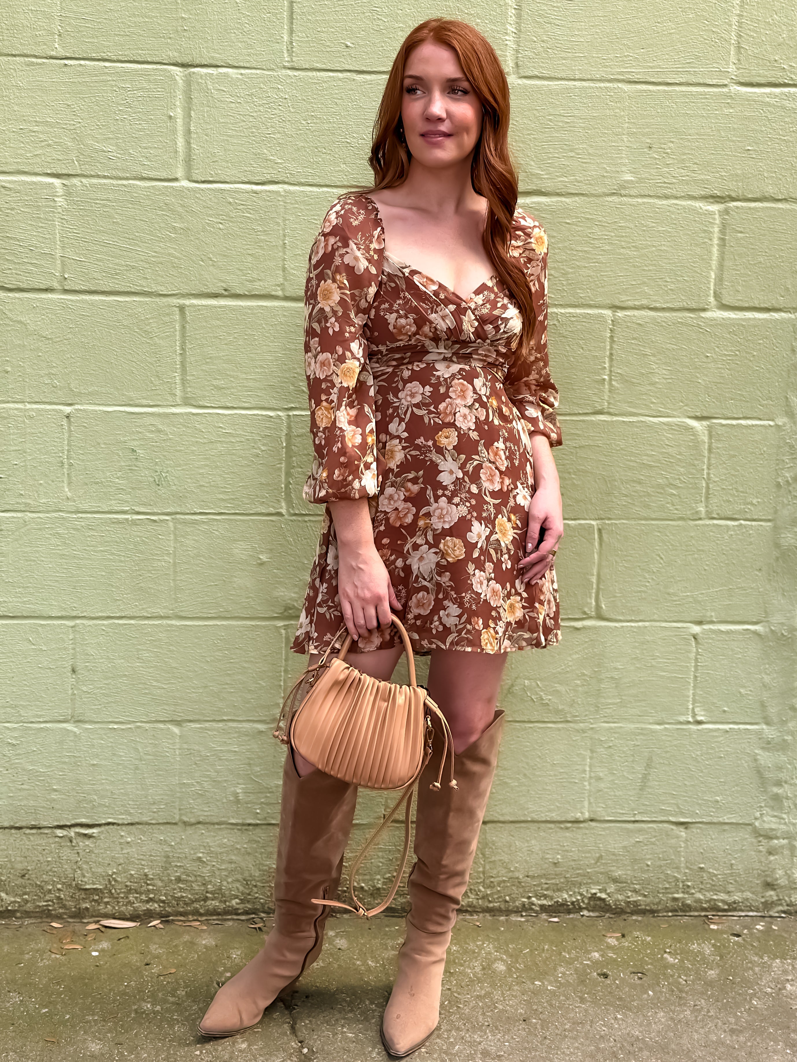 Taupe Floral Mini Dress