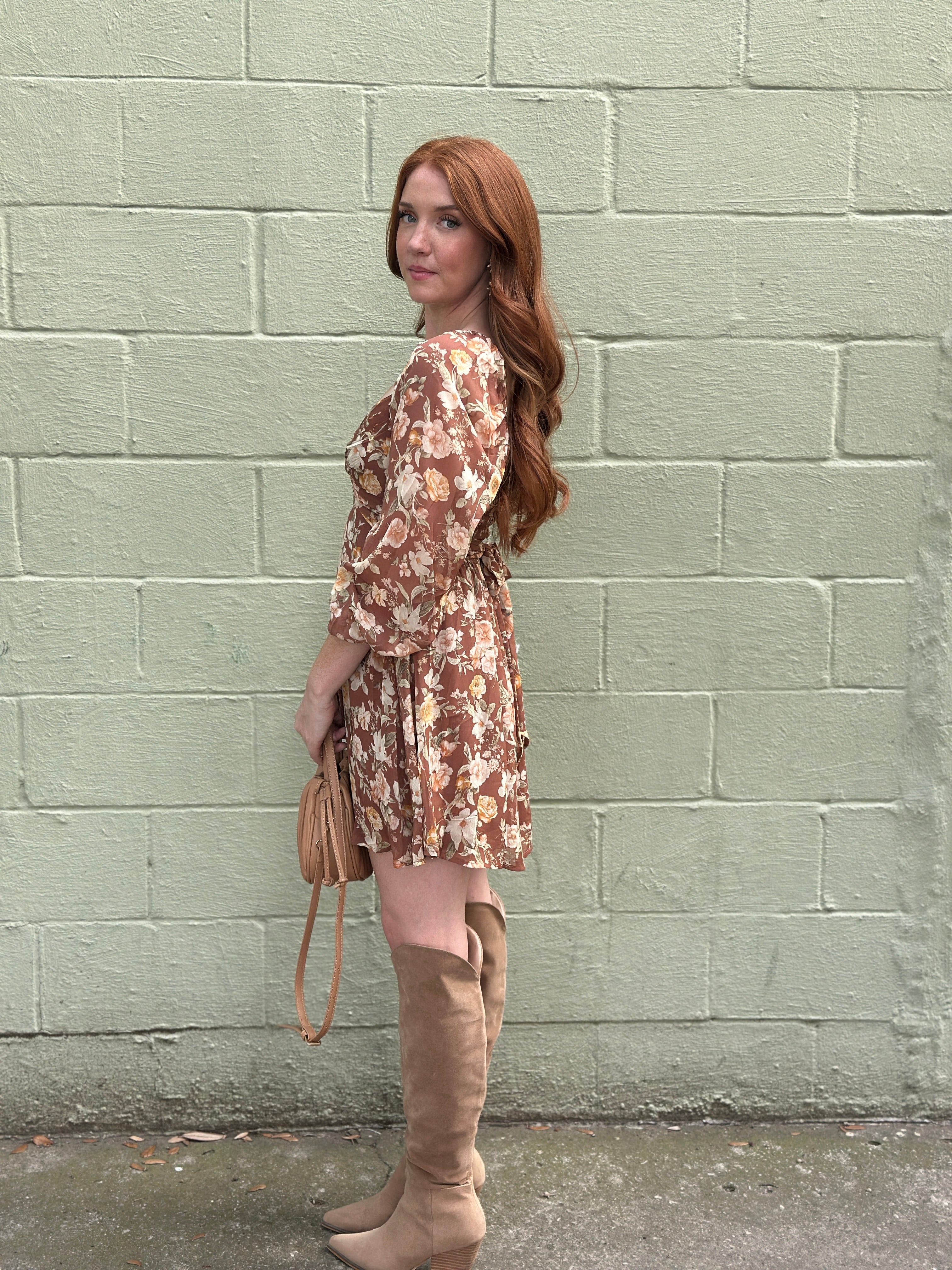 Taupe Floral Mini Dress