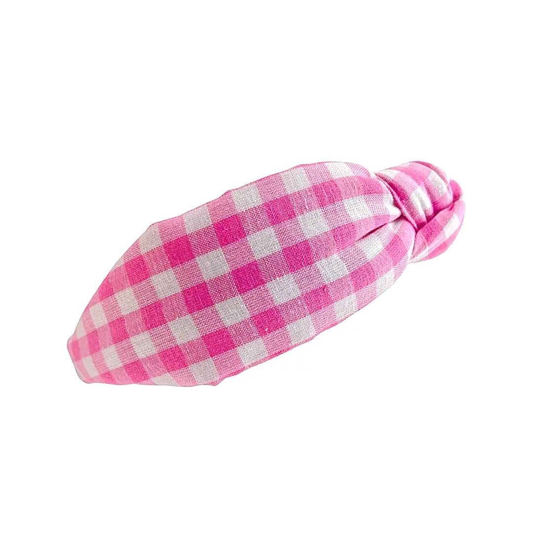 Bubblegum Pink Gingham Knotted Headband