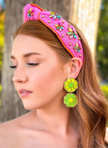 Green Monochromatic Flower Dangle Earrings