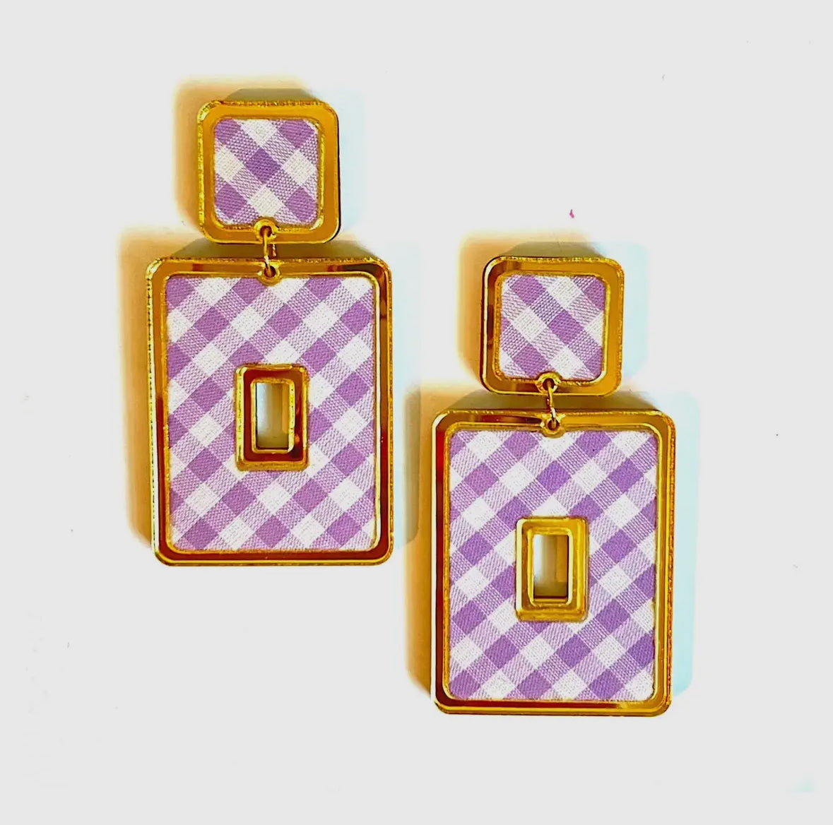 Sample Sale Lavender Gingham Rectangular Earrings