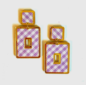 Sample Sale Lavender Gingham Rectangular Earrings