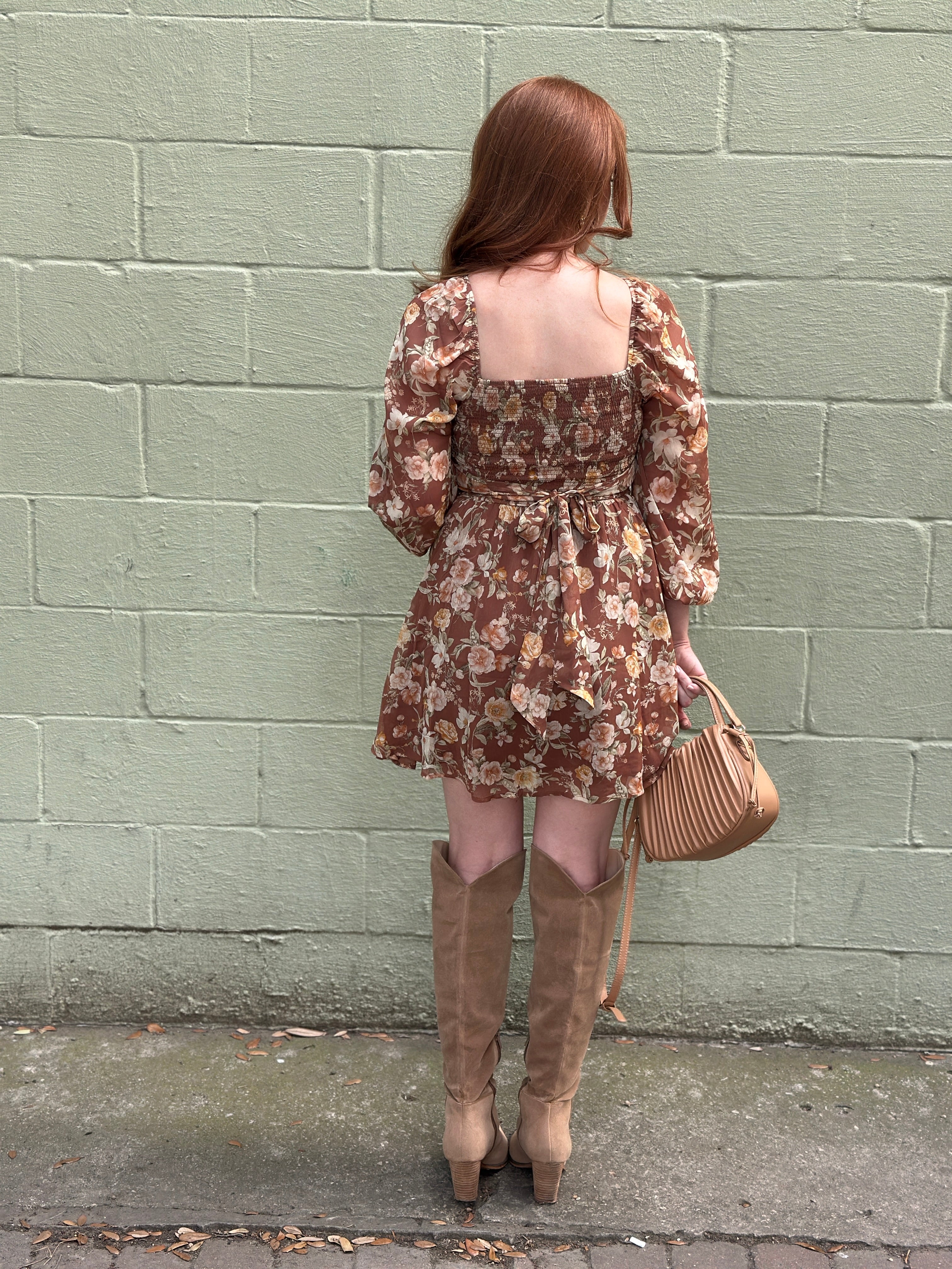 Taupe Floral Mini Dress