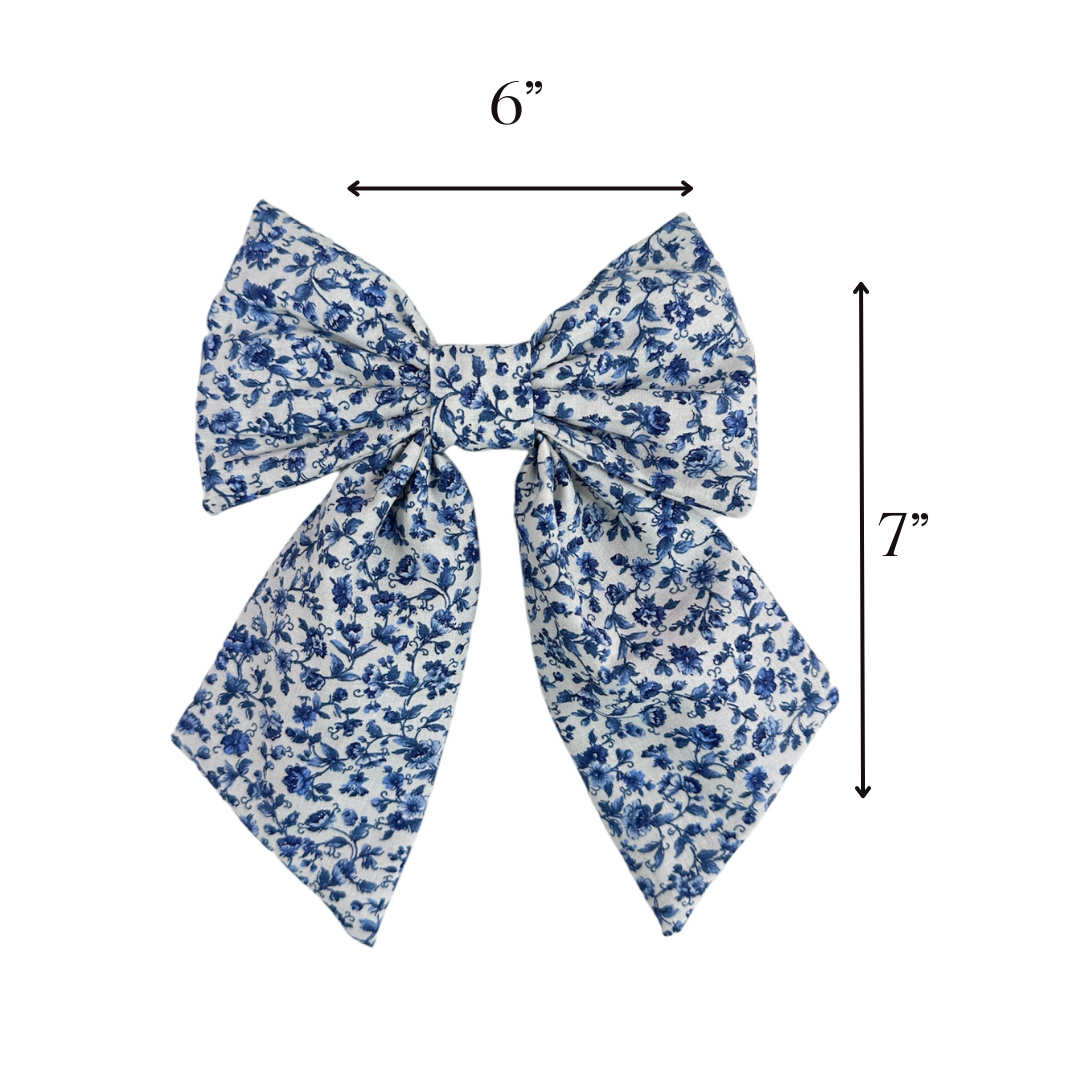 Piper Blue and White Floral Hair Bow