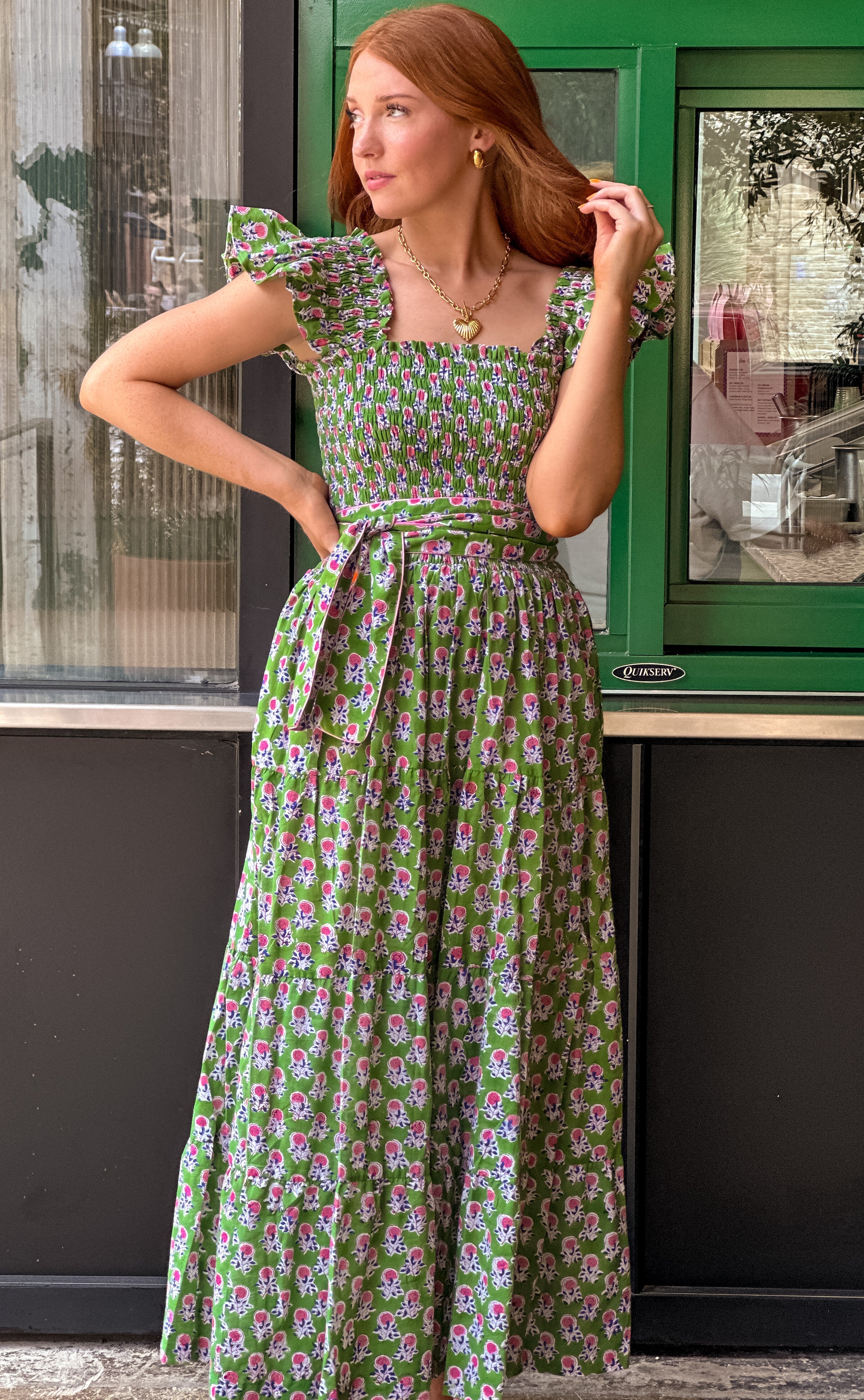 Elizabeth Maxi Dress- Green Floral