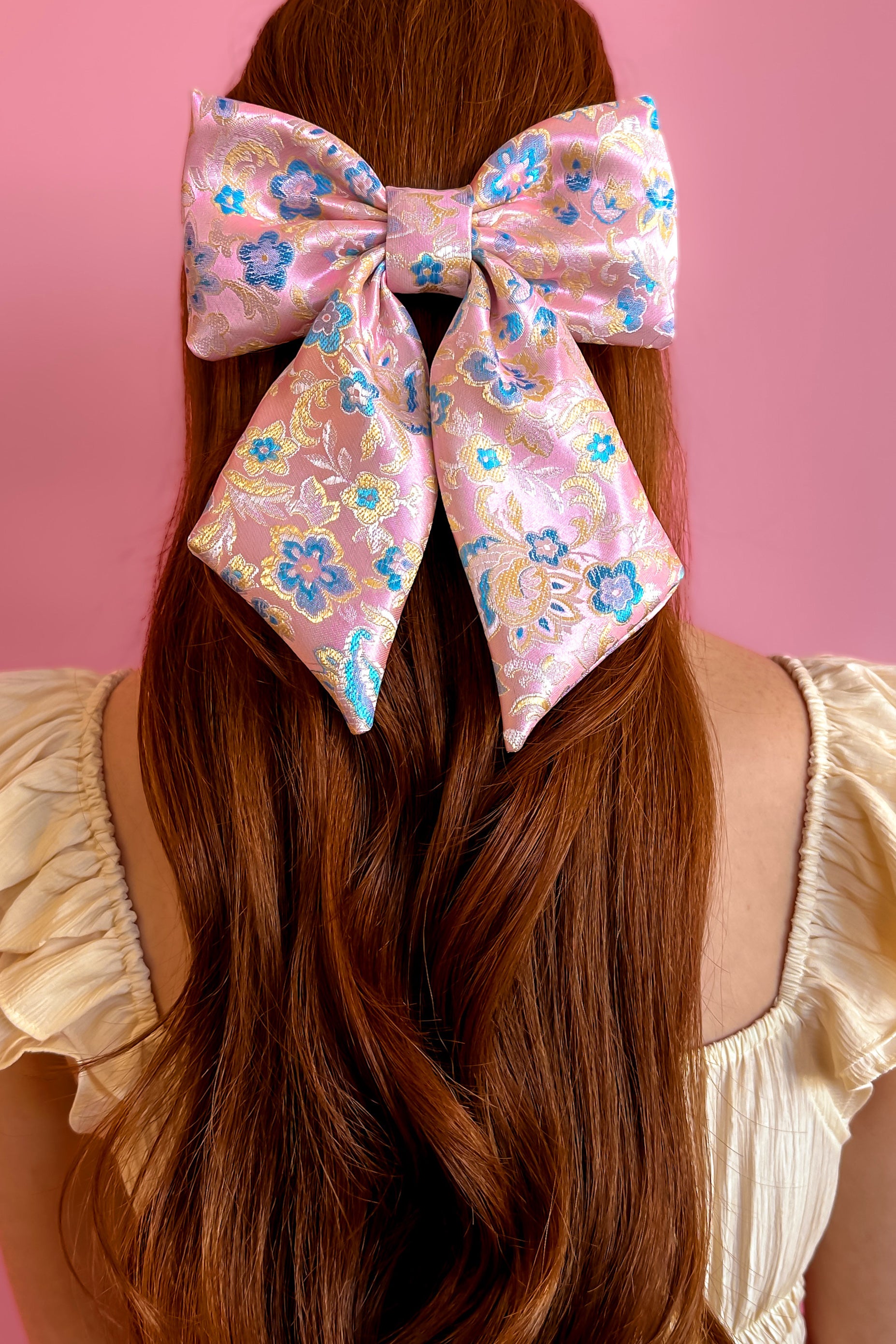 Pink Brocade Hair Bow