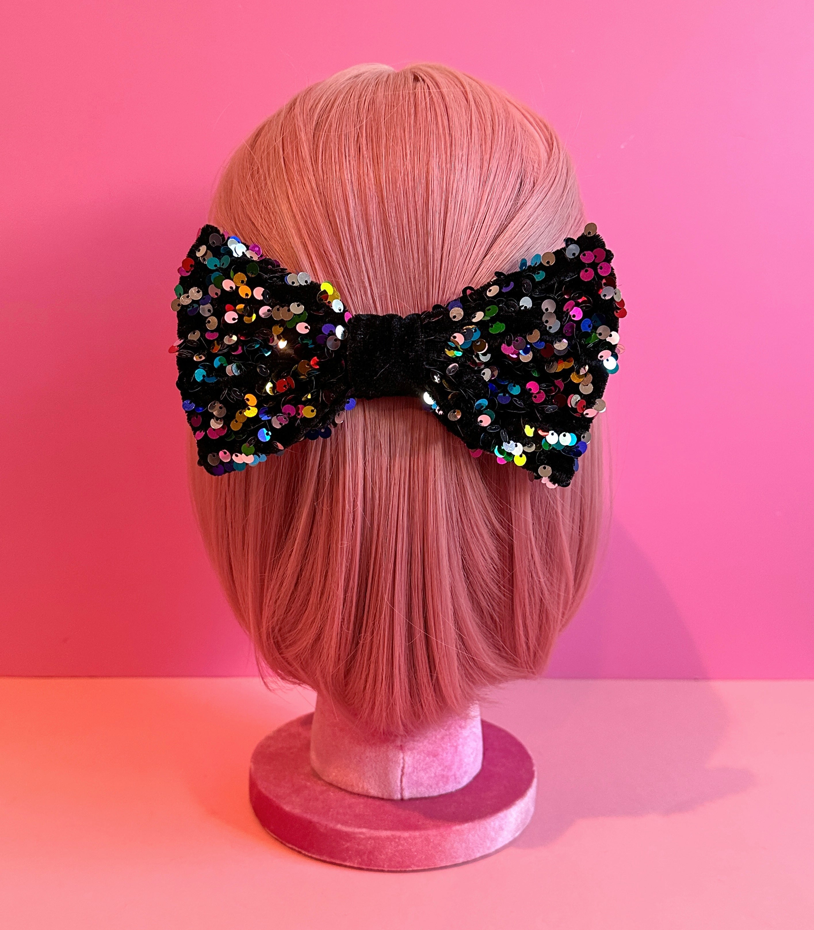 Black Velvet Colorful Sequin Hair Bow