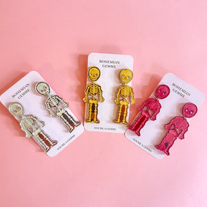 Skeleton Dangle Earrings-Pink