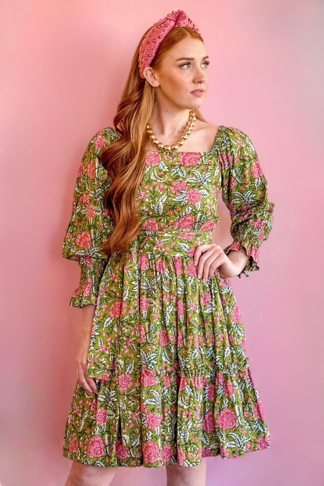 Bohemian Gemme Elizabeth Green Floral Dress