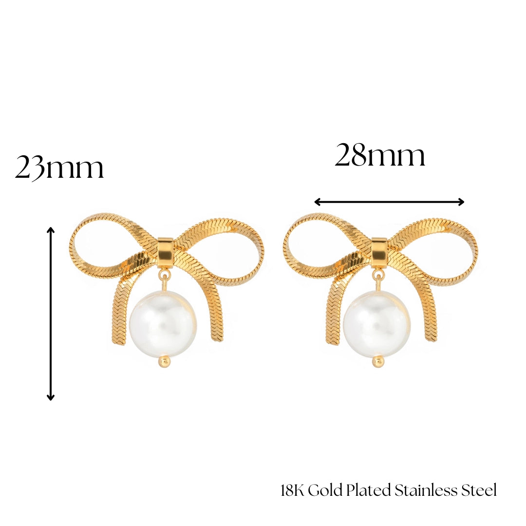 Evelyn Gold Bow & Pearl Earrings