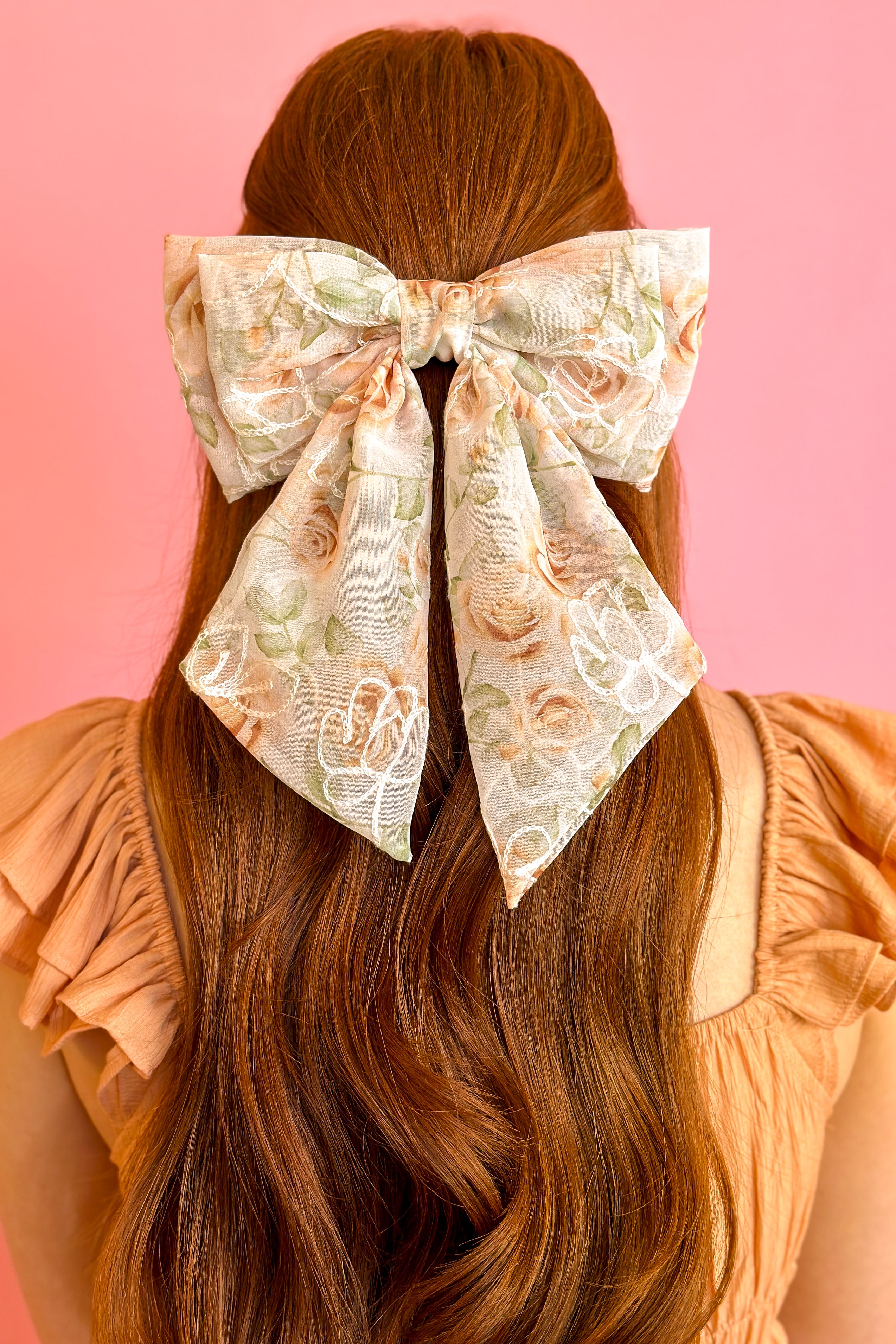 Peach Floral Hair Bow