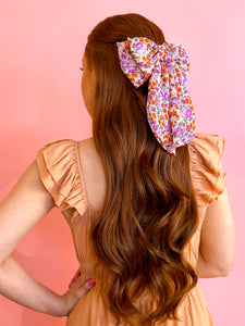 Purple and Orange Floral Hair Bow