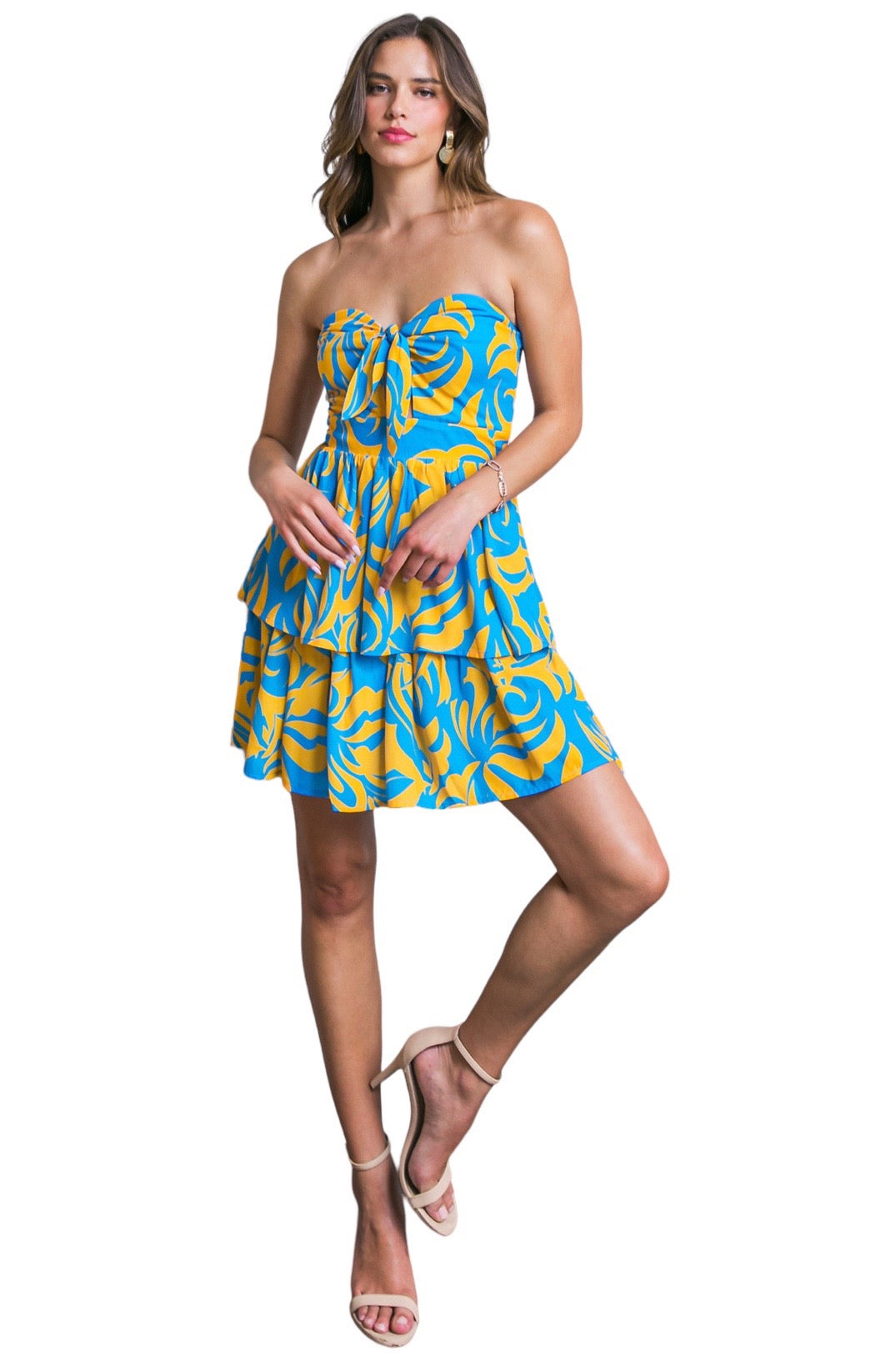 Blue & Yellow Tube Midi Dress