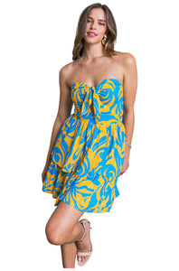 Blue & Yellow Tube Midi Dress