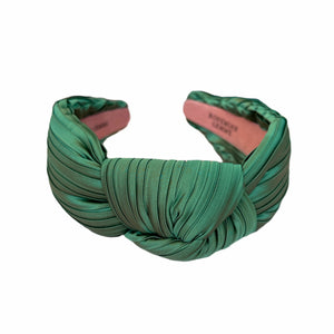Fall Green Pleated Satin Knotted Headband
