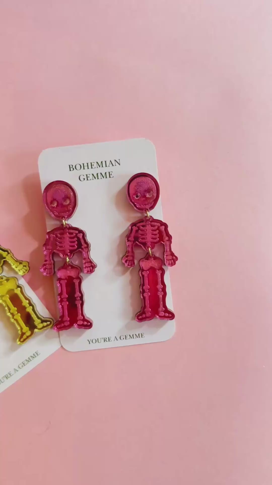 Skeleton Dangle Earrings-Pink
