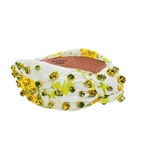Vintage Textile Yellow Floral Embellished Knotted Headband