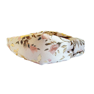 Pink & Gold Foil Floral Brocade Knotted Headband