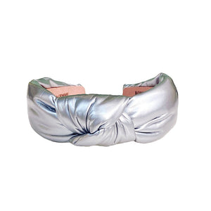 Metallic Silver Patent Leather Topknot Headband