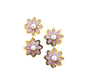 Pastel Lavender Double Daisy Earrings