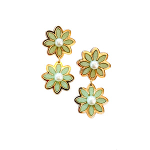 Pastel Green Double Daisy Earrings