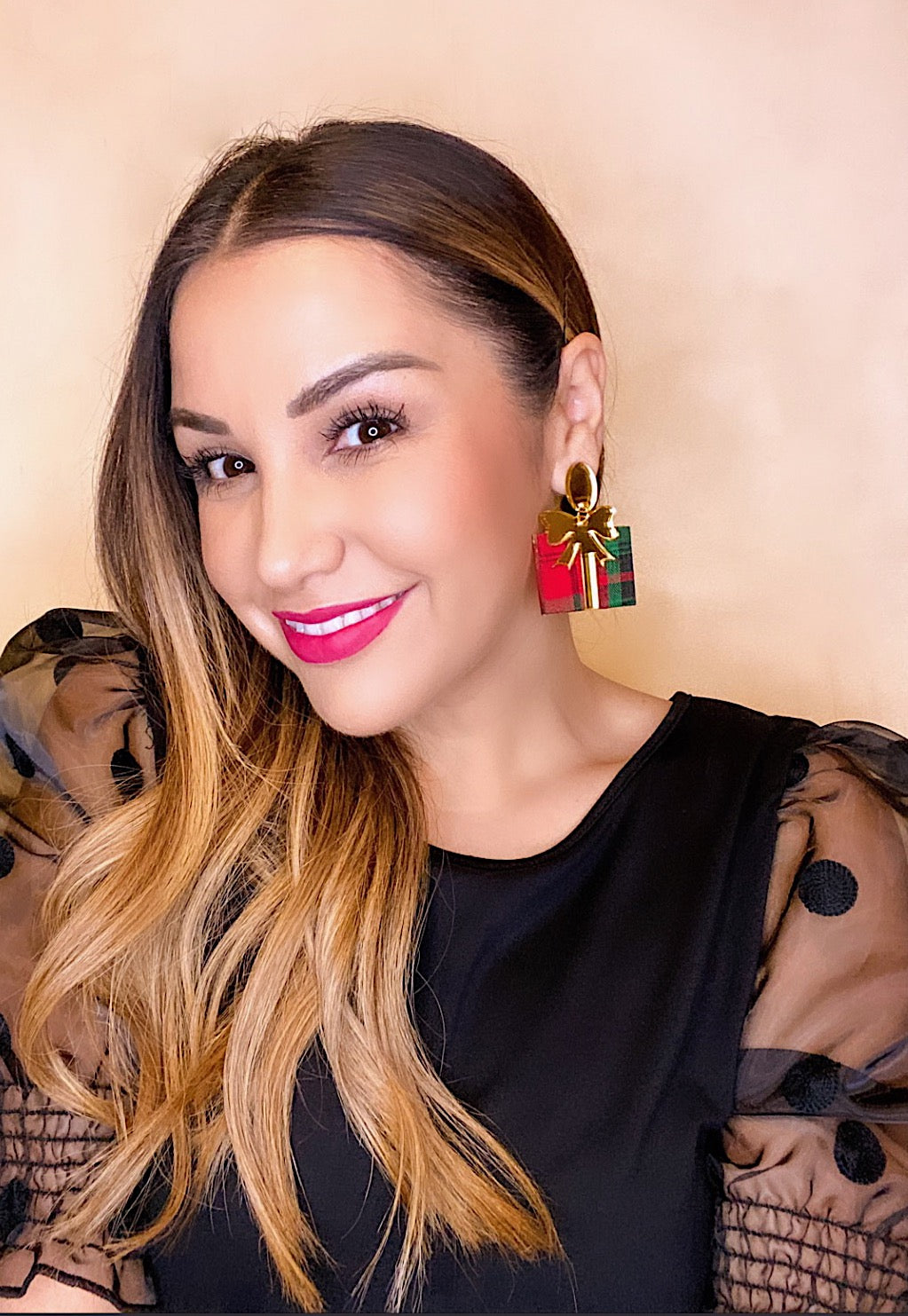 Classic Red & Green Plaid Present Statement Earrings