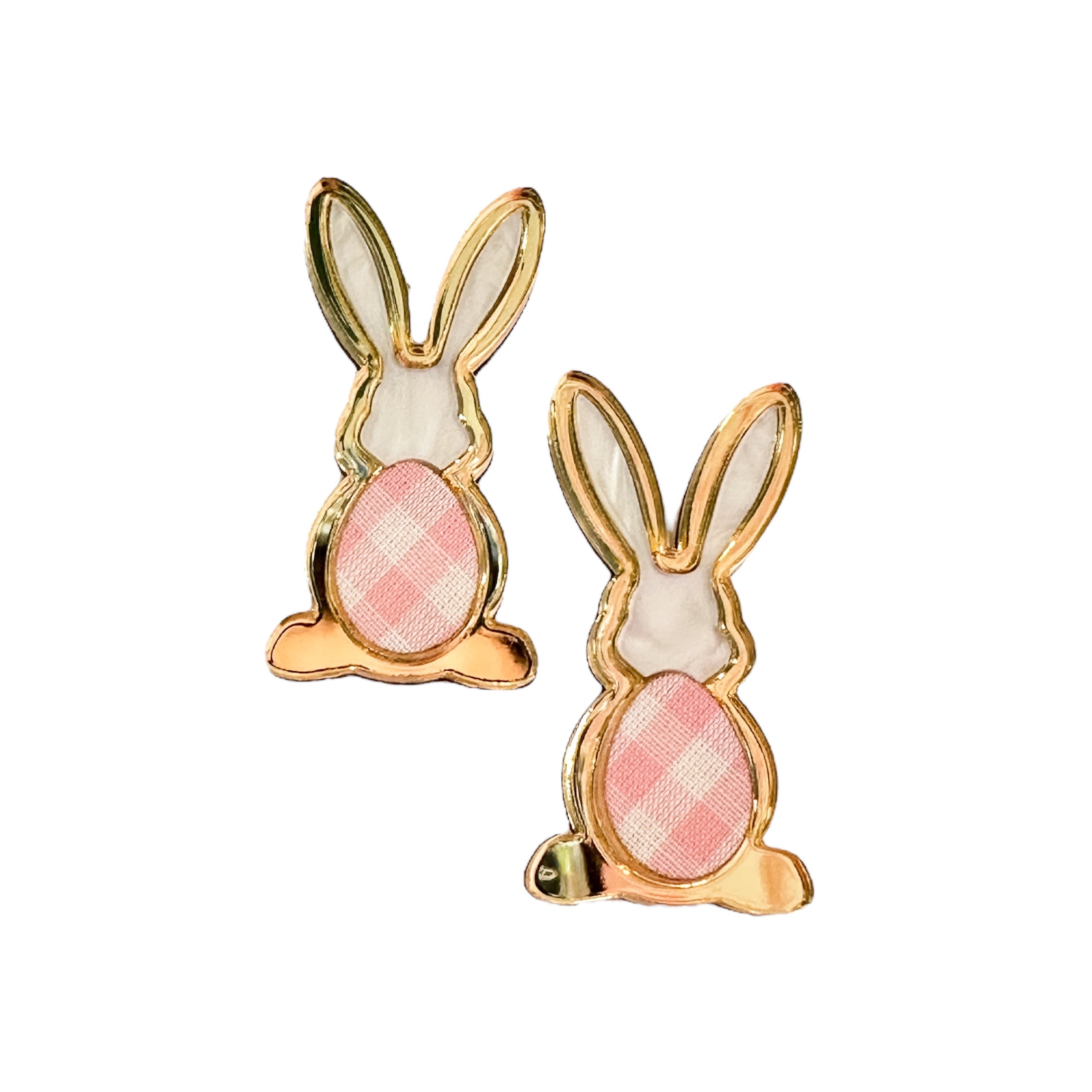 Pink Gingham Bunny Studs
