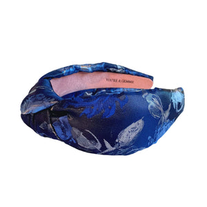 Blue Floral Brocade Knotted Headband