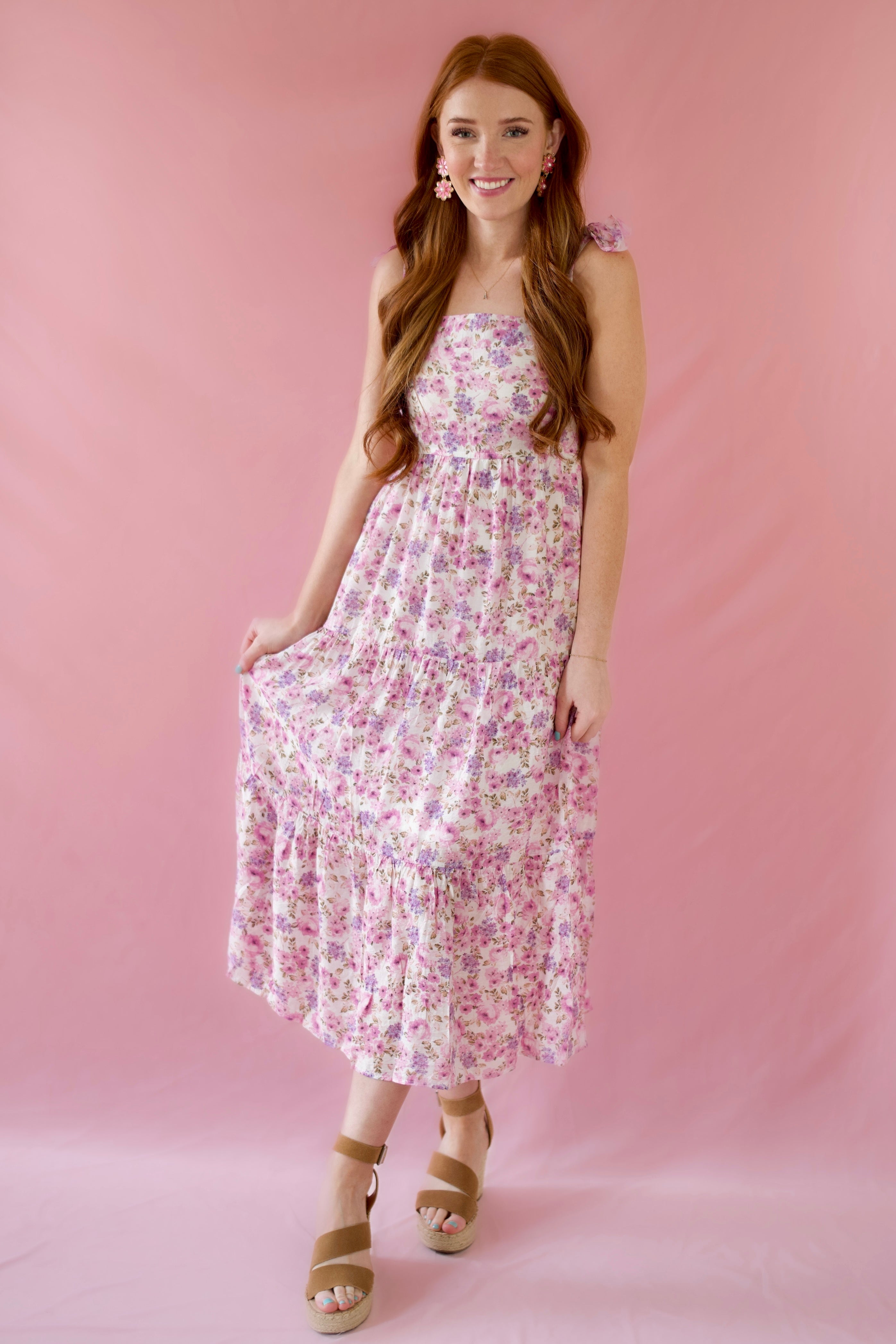 Lia Lilac Floral Midi Dress