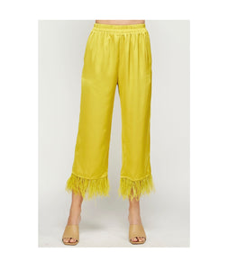 Feather Trim Ankle Pants